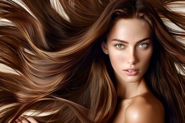 Obraz premium Beautiful Woman with Long Brown Hair