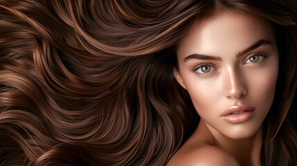 Naklejka premium portrait of a beautiful woman with long brown hair