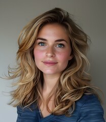 Fototapeta premium portrait of a beautiful young woman with freckles and blue eyes