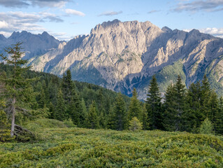 View on Lienzer Dolomiten mountains in the Osttirol region on a summer late afternoon