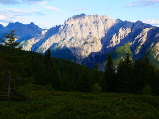 View on Lienzer Dolomiten mountains in the Osttirol region on a summer late afternoon