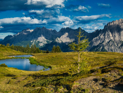 View on Lienzer Dolomiten mountains in the Osttirol region on a summer late afternoon
