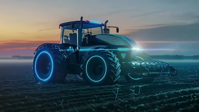 Autonomous tractor with artificial intelligence. Digitalization and digital transformation in agriculture 4.0. Smart farming