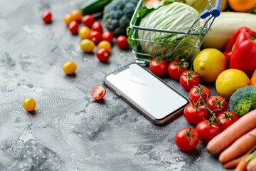 High quality image of online supermarket shopping list with free shipping on mobile app platform