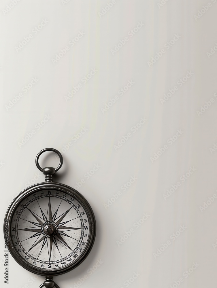 Poster A simple, minimalist image of a classic compass on a white background. Perfect for navigation apps and travel services. Generative AI