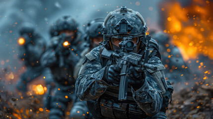 Fototapeta premium Special squad in combat action with professional weapons