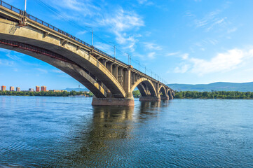 Kommunalny (Communal) bridge in Krasnoyarsk, Russia, over the Yenisey river
