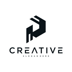 Creative abstract initial letter P logo design. Preamium Vector