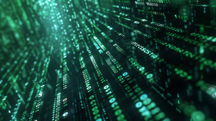 Digital background featuring data and code on black, creating an atmosphere of technology innovation.