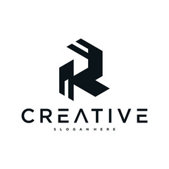 Creative abstract initial letter R logo design. Preamium Vector
