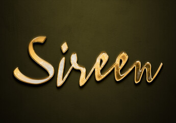 Old gold text effect of Arabic name Sireen with 3D glossy style Mockup.