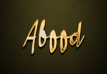 Old gold text effect of Arabic name Abood with 3D glossy style Mockup.