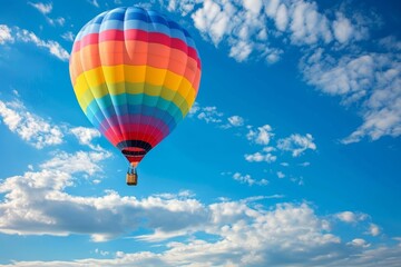 Fototapeta premium Colorful hot air balloon ascending in clear blue sky for an exhilarating and adventurous escape