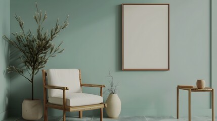 Elegant Wooden Frame and Stylish Chair in Minimalist Interior Setting