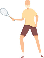 Senior man wearing sportswear playing tennis holding racket, active lifestyle concept