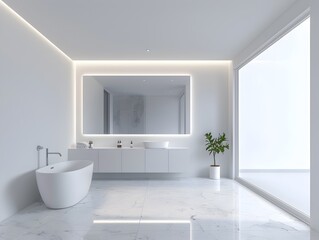 Fototapeta premium Luxurious and Minimalist Bathroom with Bright Natural Lighting and Contemporary Design Elements