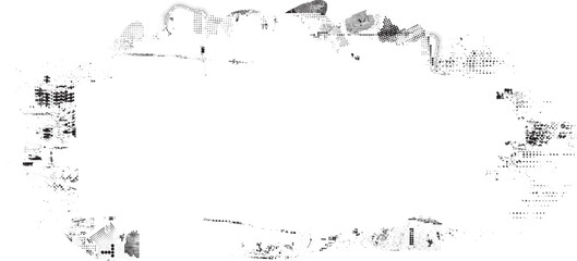 Glitch distorted grange shape . Noise grungy logo . Trendy defect error shapes . Glitched frame .Grunge textured . Distressed effect .Vector shapes