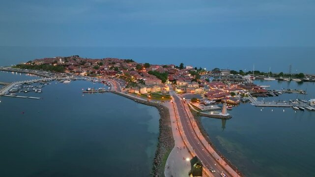 Aerial view of town of Nessebar, Sunny Beach area of Bulgaria.