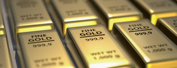Gold bars in bank vault. Storage. 3d render