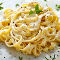 Creamy fettuccine alfredo with parmesan cheese