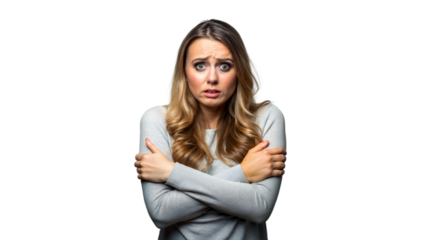Woman Feeling Cold and Shivering in Studio Portrait