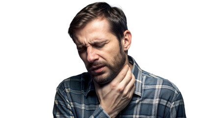 Man Experiencing Throat Pain, Holding His Neck With Closed Eyes