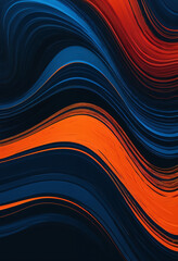 Grainy noisy poster background, dark blue orange red color wave black backdrop abstract header banner design