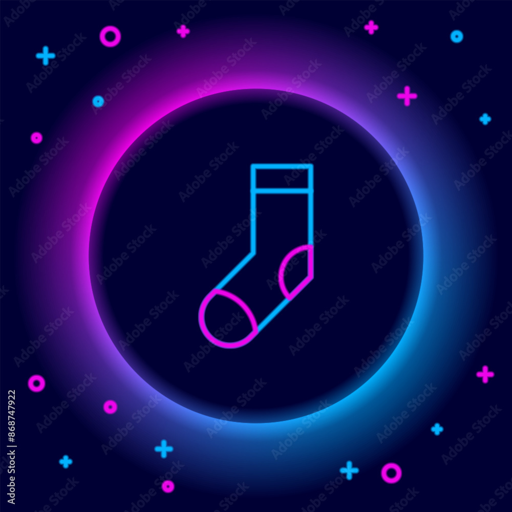 Poster Glowing neon line Socks icon isolated on black background. Colorful outline concept. Vector