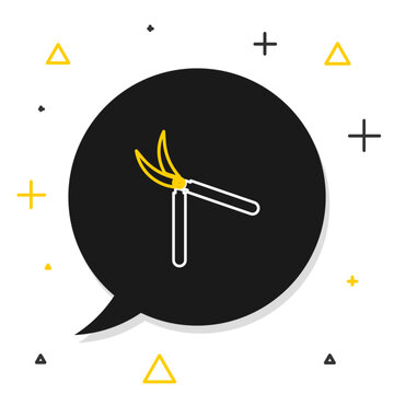 recommend clip art: Line Gardening handmade scissors for trimming icon isolated on white background. Pruning shears with wooden handles. Colorful outline concept. Vector