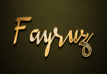 Old gold text effect of Arabic name Fayruz with 3D glossy style Mockup.
