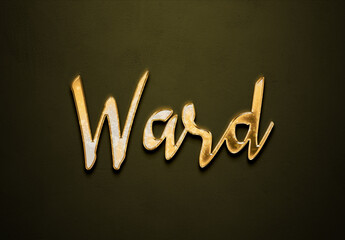 Old gold text effect of Arabic name Ward with 3D glossy style Mockup.