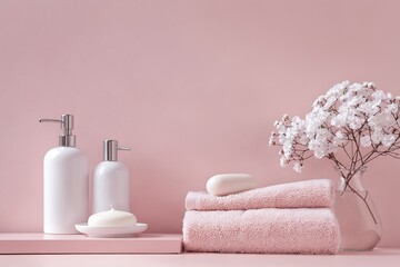 spa still life with towel and flowers