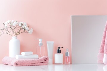 bathroom with towel and flowers