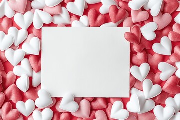 Blank white sheet with red and white hearts