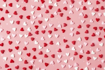 red background with red and white hearts