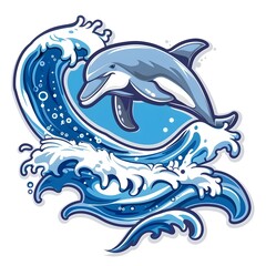 Playful Dolphin Jumping Over Waves for Shirt Design on White Background