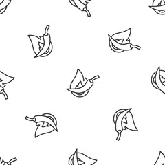 Grey line Hot chili pepper pod icon isolated seamless pattern on white background. Design for grocery, culinary products, seasoning and spice package, cooking book. Vector