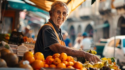 Street vendor selling local goods in an Amalfi Coast market,