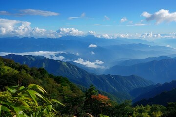 Obraz premium Mountain Range Under Blue Sky With Clouds