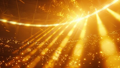 Golden stadium lights with radiant rays in generative ai art, creating captivating visual display