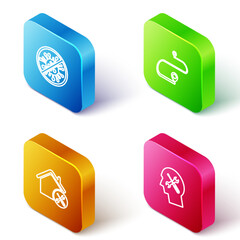 Fototapeta premium Set Isometric line Stop virus, bacteria, Route location, House service and Human head icon. Vector