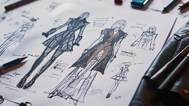 illustration of fashion garment design drawings