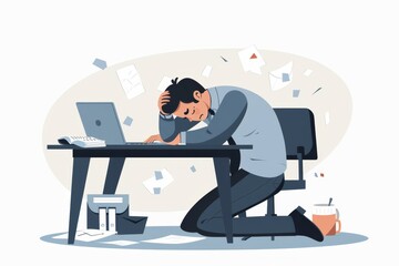 Sad office worker drawing, tired manager, sad person, having bad day, overworked burnout