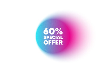 Color neon gradient circle banner. 60 percent discount offer tag. Sale price promo sign. Special offer symbol. Discount blur message. Grain noise texture color gradation. Vector