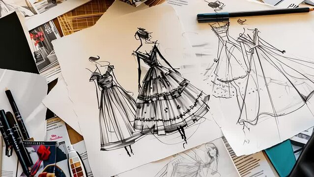illustration of fashion garment design drawings