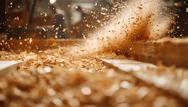 Fuzzy forms surrounded by sawdust in a studio
