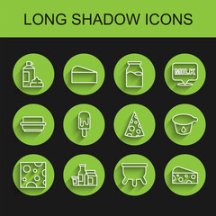 Set line Cheese, Milk product, Whipped cream in bottle, Udder, Ice, Yogurt container and icon. Vector
