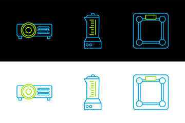 Set line Bathroom scales, and Blender icon. Vector