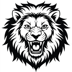 Fototapeta premium Silhouette illustration of a angry lion face, black color silhouette