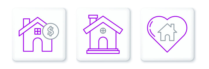Set line House with heart shape, dollar symbol and icon. Vector